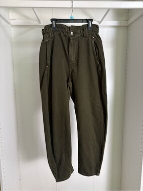 Zara High-Rise Paperbag Waist Barrel Jeans - Olive Green